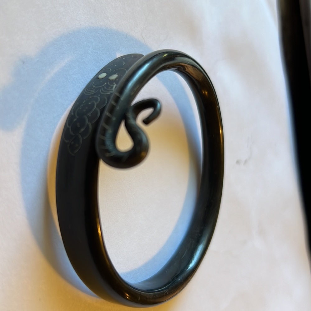 Antique carved horn snake bracelet with mop eyes